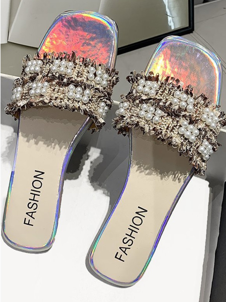 

Lovely Casual Pearl Decoration Coffee Slippers