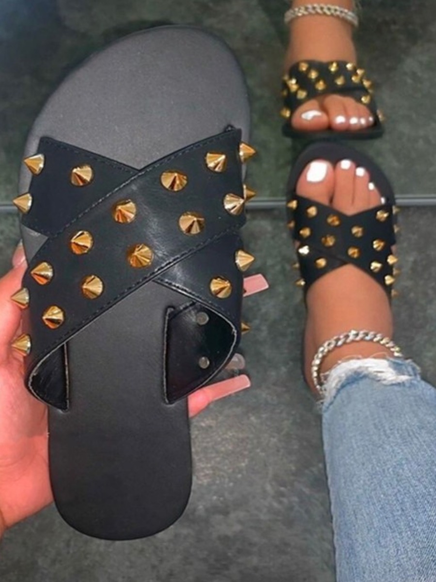 

Lovely Casual Rivet Decoration Black Slippers