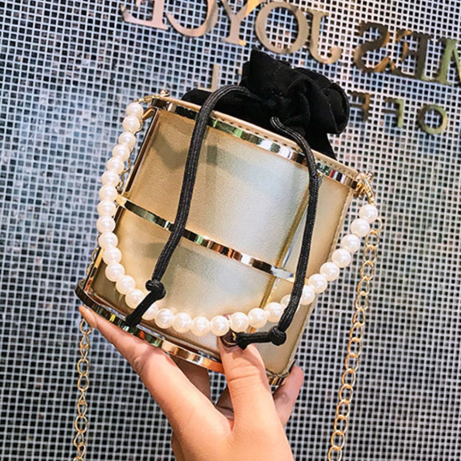 

Lovely Trendy Pearl Decoration Gold Crossbody Bag