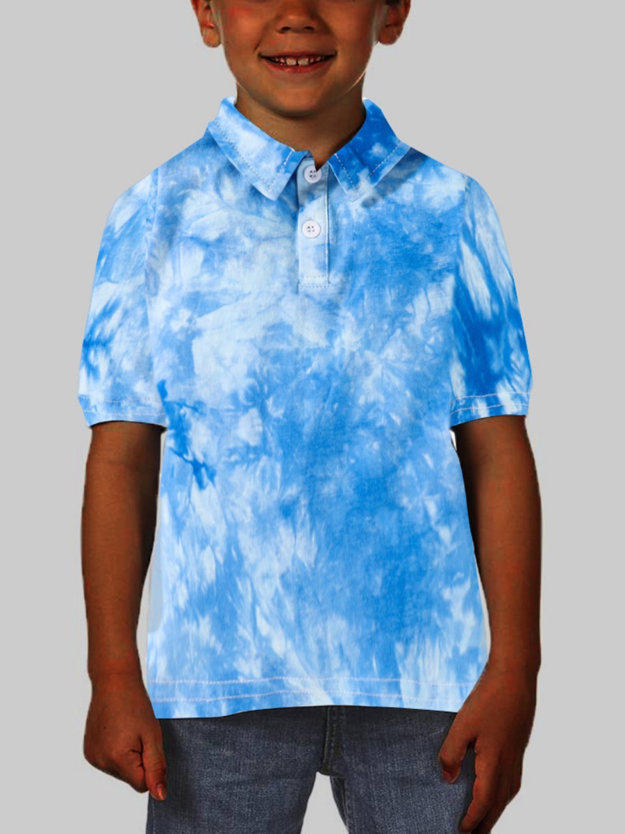 

Lovely Boy Street Turndown Collar Tie-dye Skyblue T-shirt