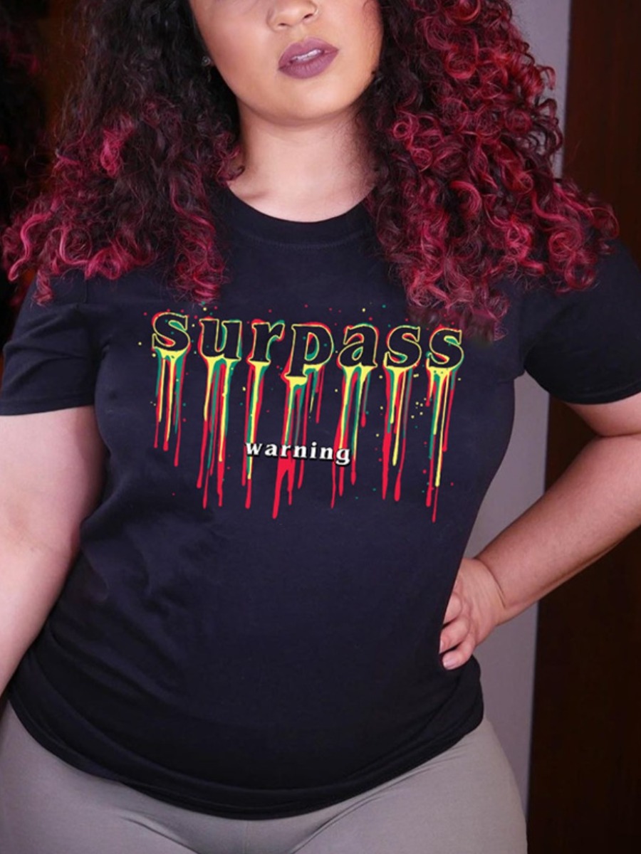 

Lovely Casual O Neck Letter Print Black T-shirt
