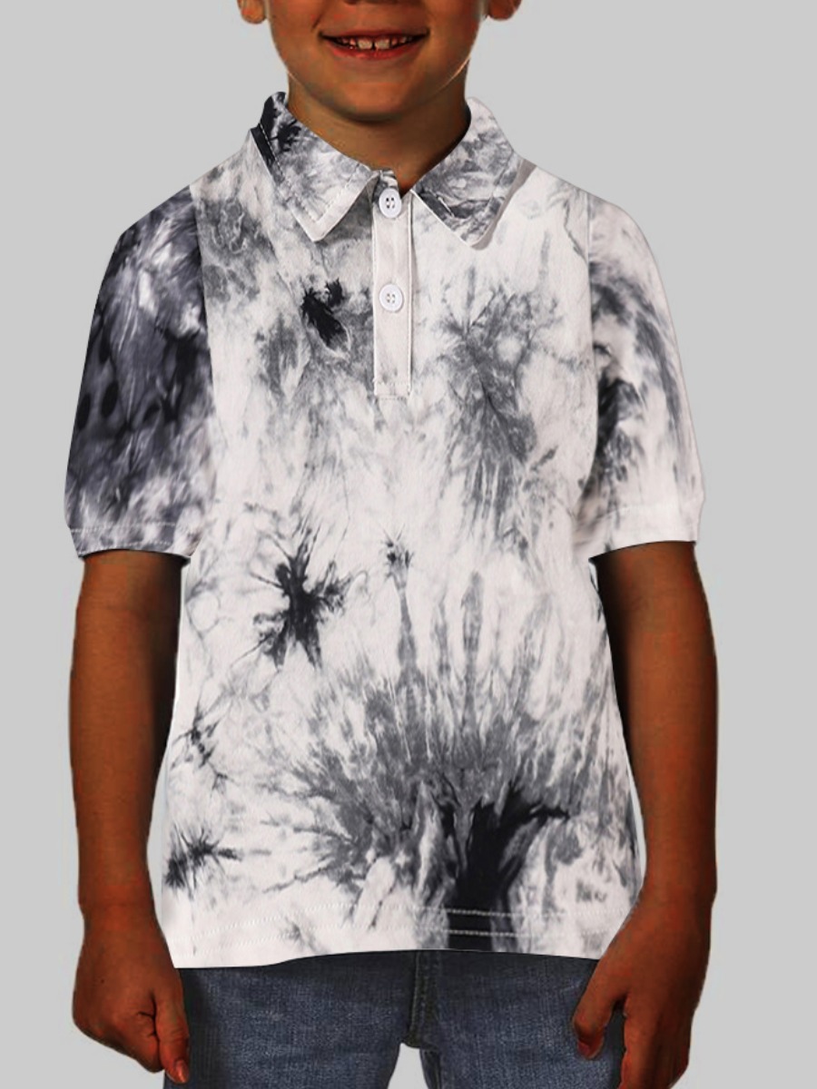 

Lovely Boy Casual Turndown Collar Tie-dye Grey T-shirt