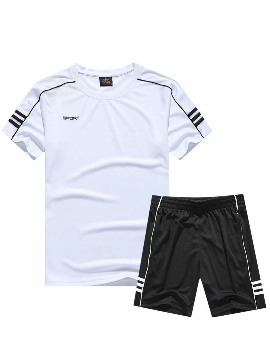 

Lovely Men Sporty Letter Print Striped White Two Piece Shorts Set