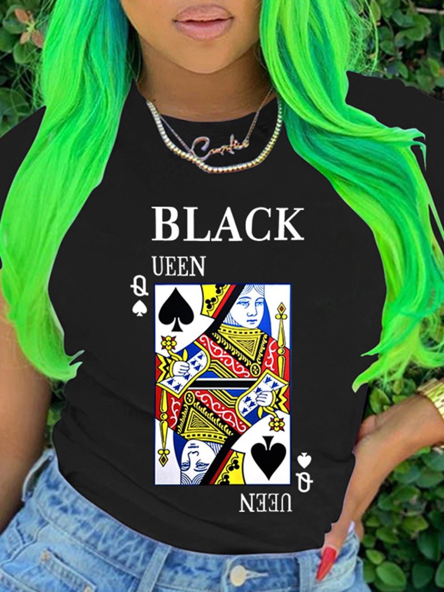 

Lovely Street Card Letter Print Black T-shirt