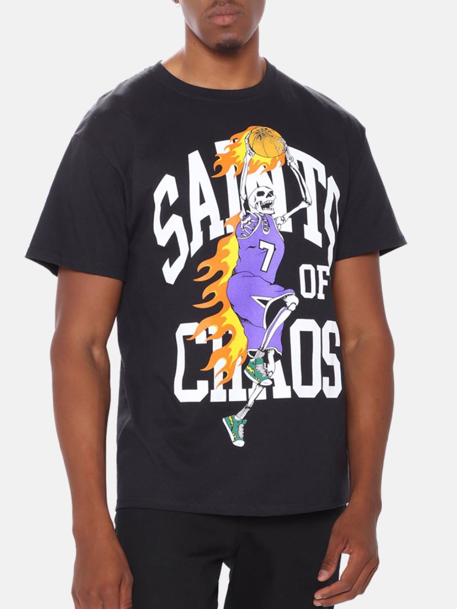 

Lovely Men Street Cartoon Letter Print Black T-shirt