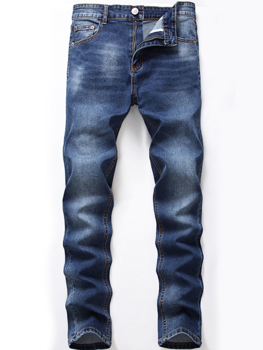 

Lovely Men Casual Mid Waist Elastic Deep Blue Jeans