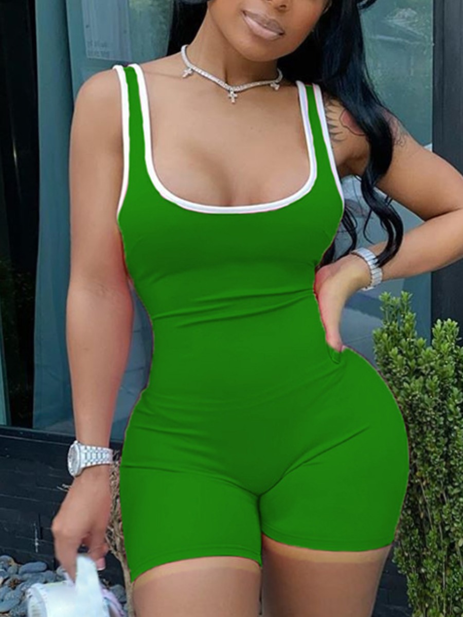 

LW Plus Size Sporty U Neck Basic Skinny Army Green One-piece Romper