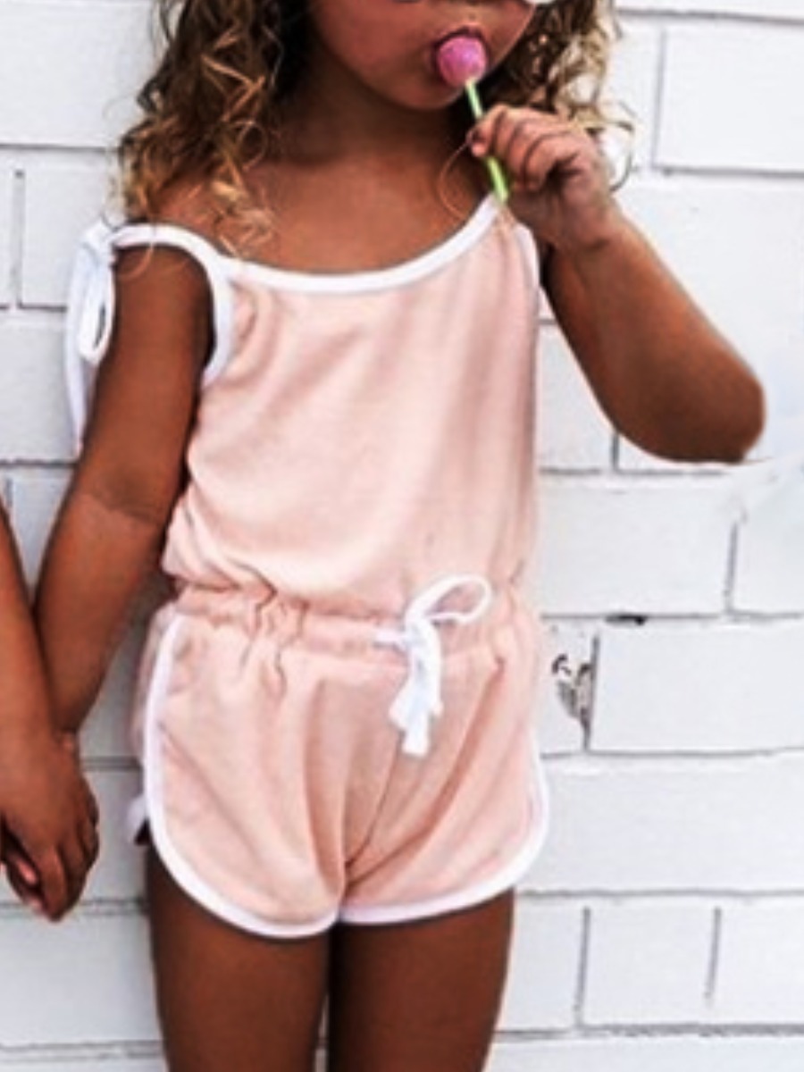 

Lovely Girl Sporty Rib-Knit Drawstring Pink One-piece Romper