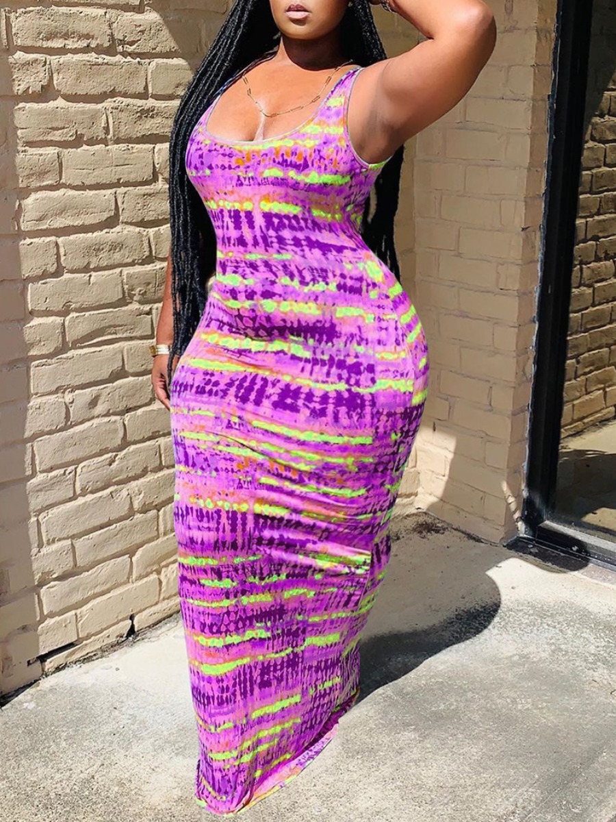 

Lovely Plus Size Boho Bandage Hollow-out Design Purple Floor Length Dress