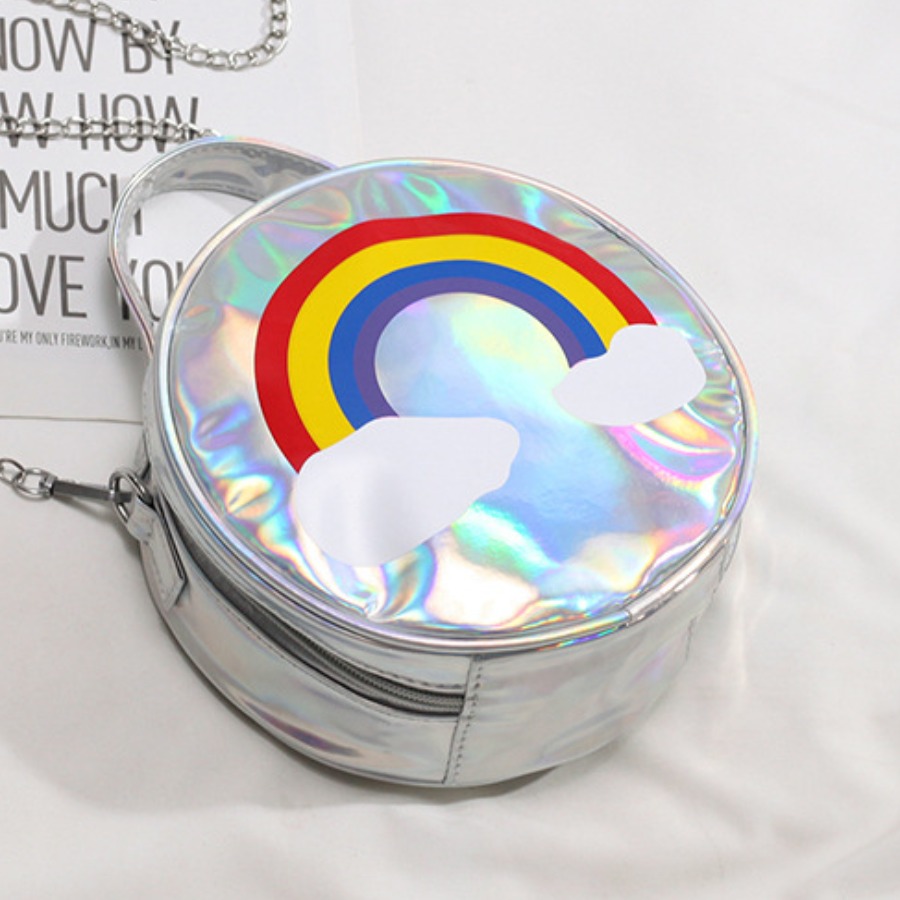 

Lovely Street Rainbow Stripe Silver Crossbody Bag