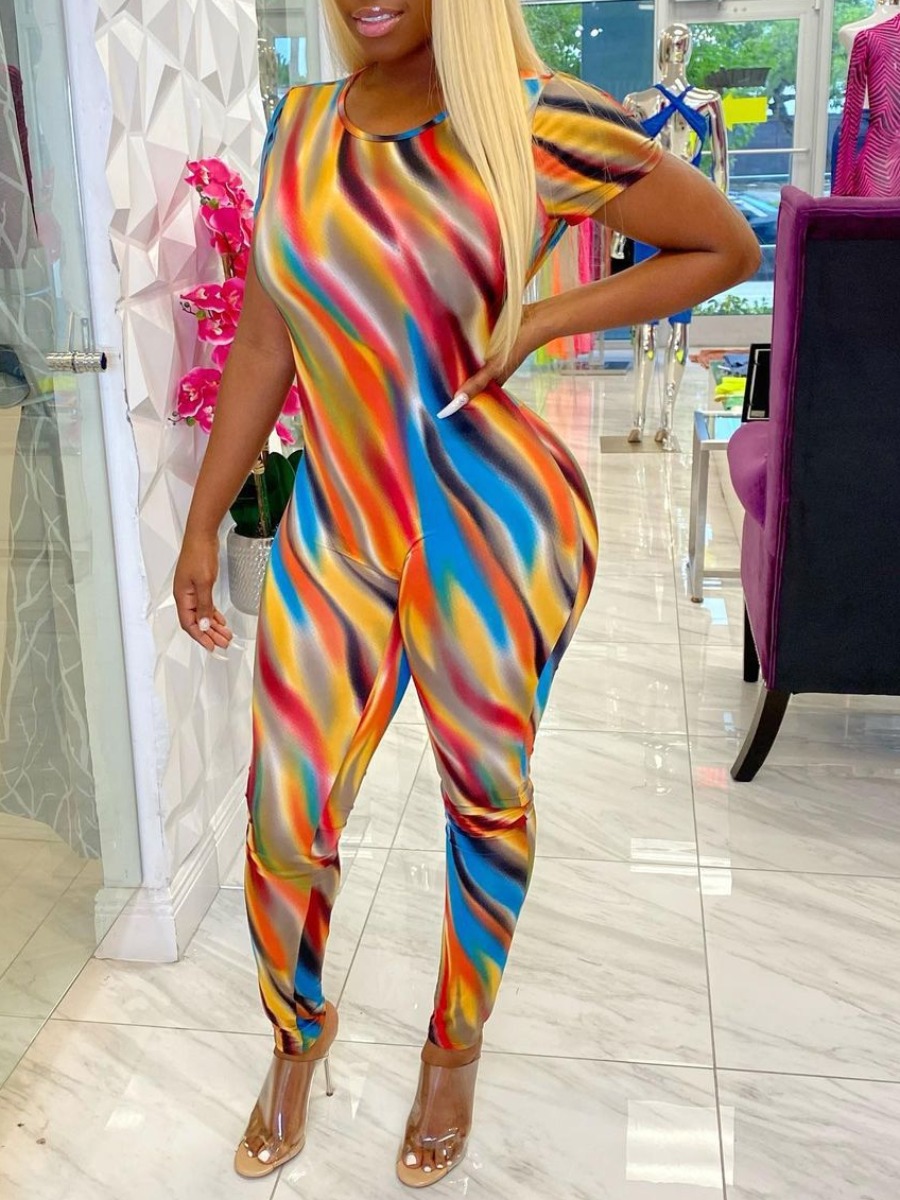 

Lovely Street Backless Print Multicolor One-piece Jumpsuit, Multi