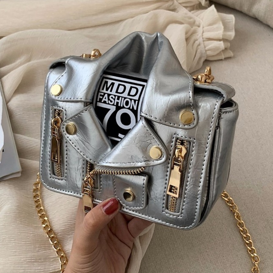 

LW Chic Collar Design Chain Strap Silver Crossbody Bags