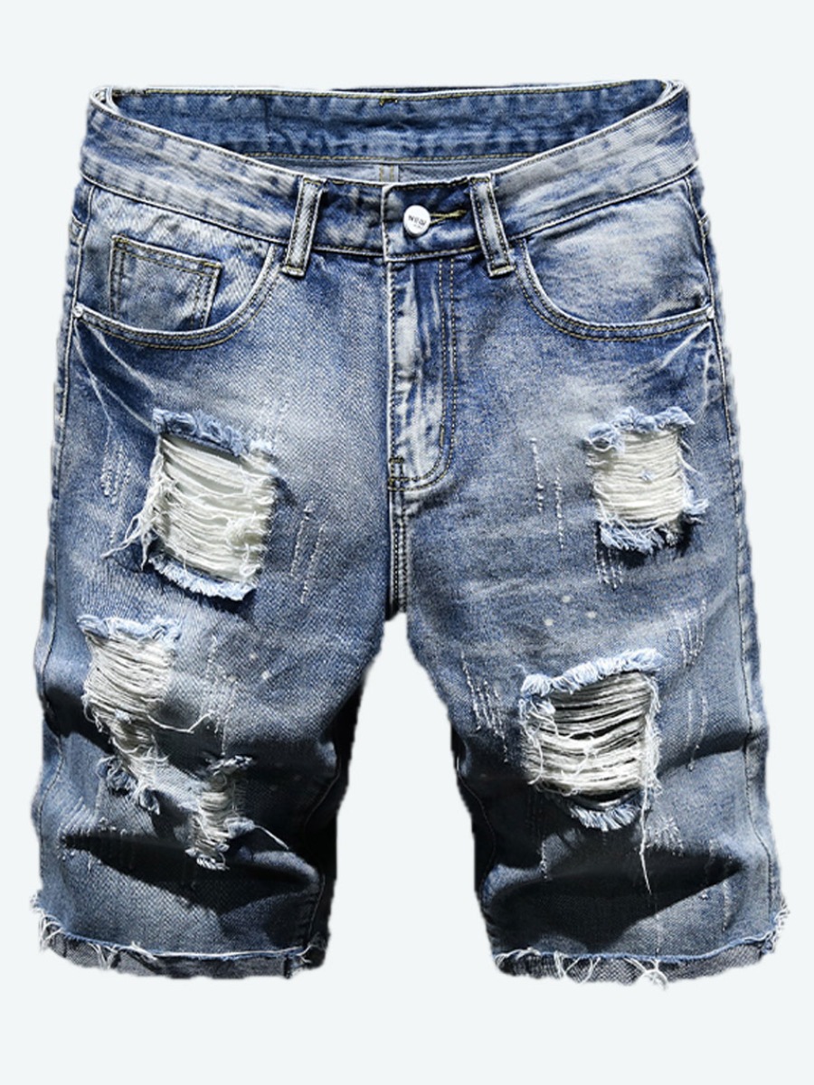 

Lovely Men Casual Mid Waist Ripped Blue Denim Shorts