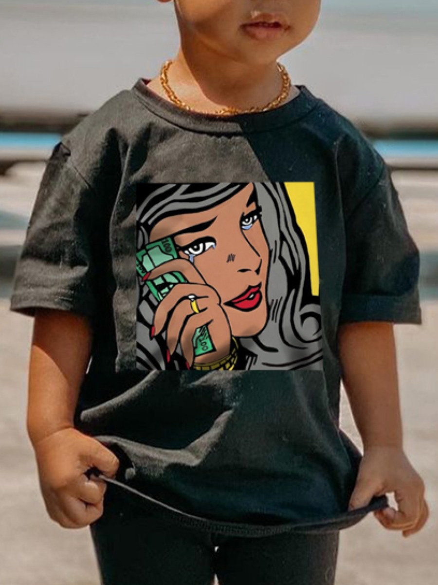 

Lovely Girl Casual O Neck Graffiti Print Black T-shirt