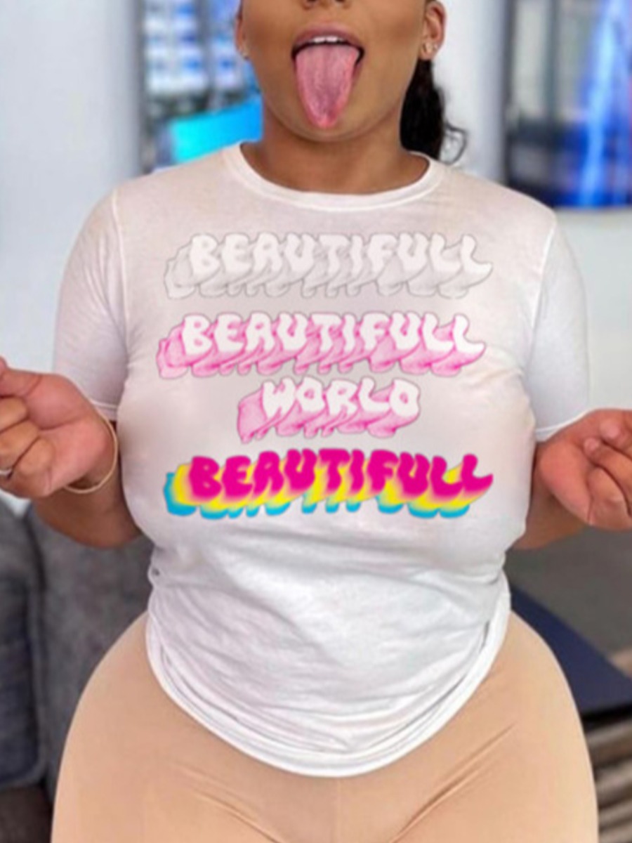 

Lovely Casual O Neck Letter Print White T-shirt