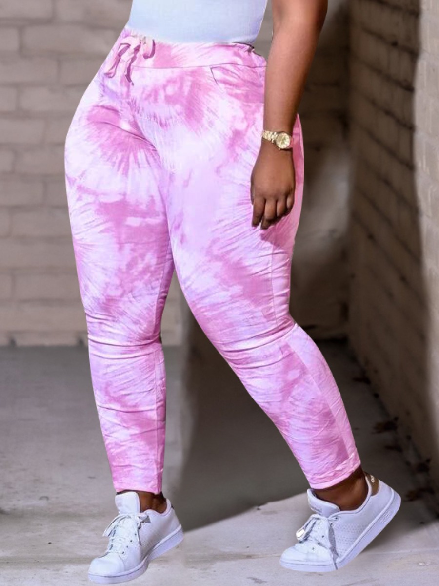 

Lovely Casual Tie-dye Drawstring Pink Pants