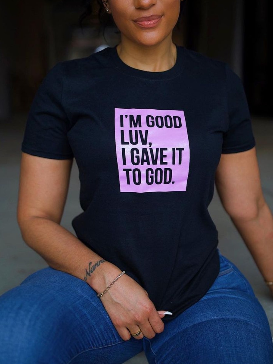 

Lovely Casual O Neck Letter Print Black Plus Size T-shirt