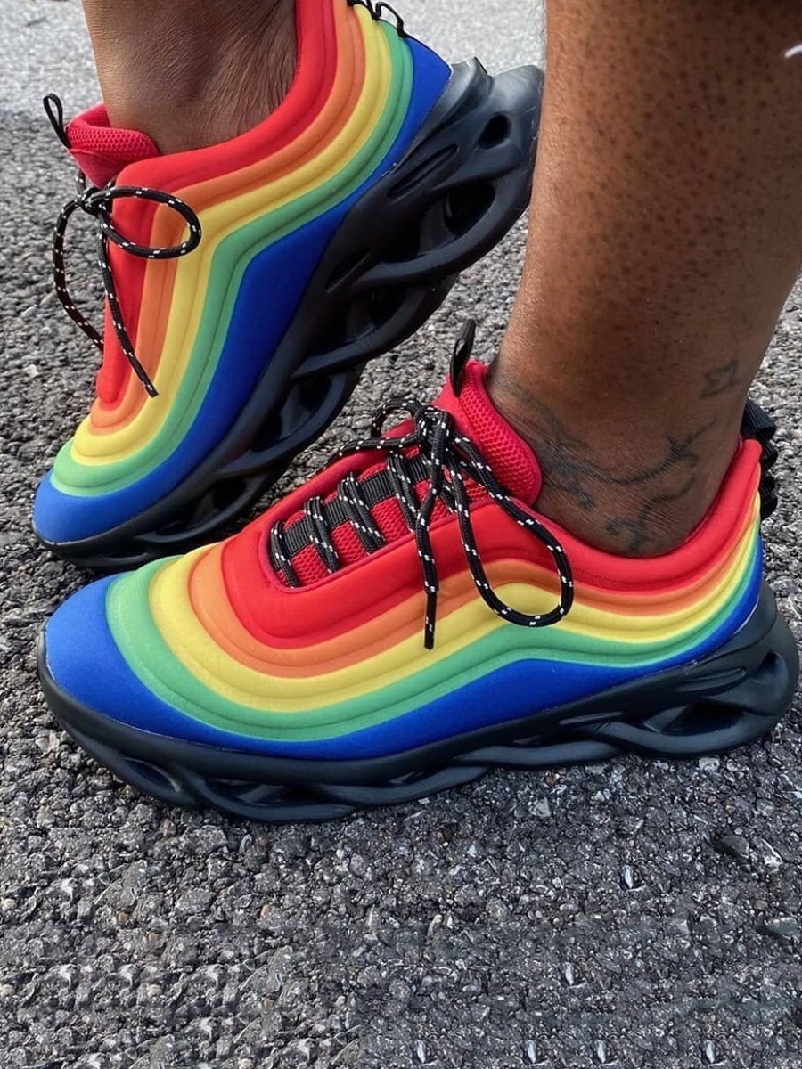 

Lovely Sporty Rainbow Stripe Multicolor Sneakers, Multi