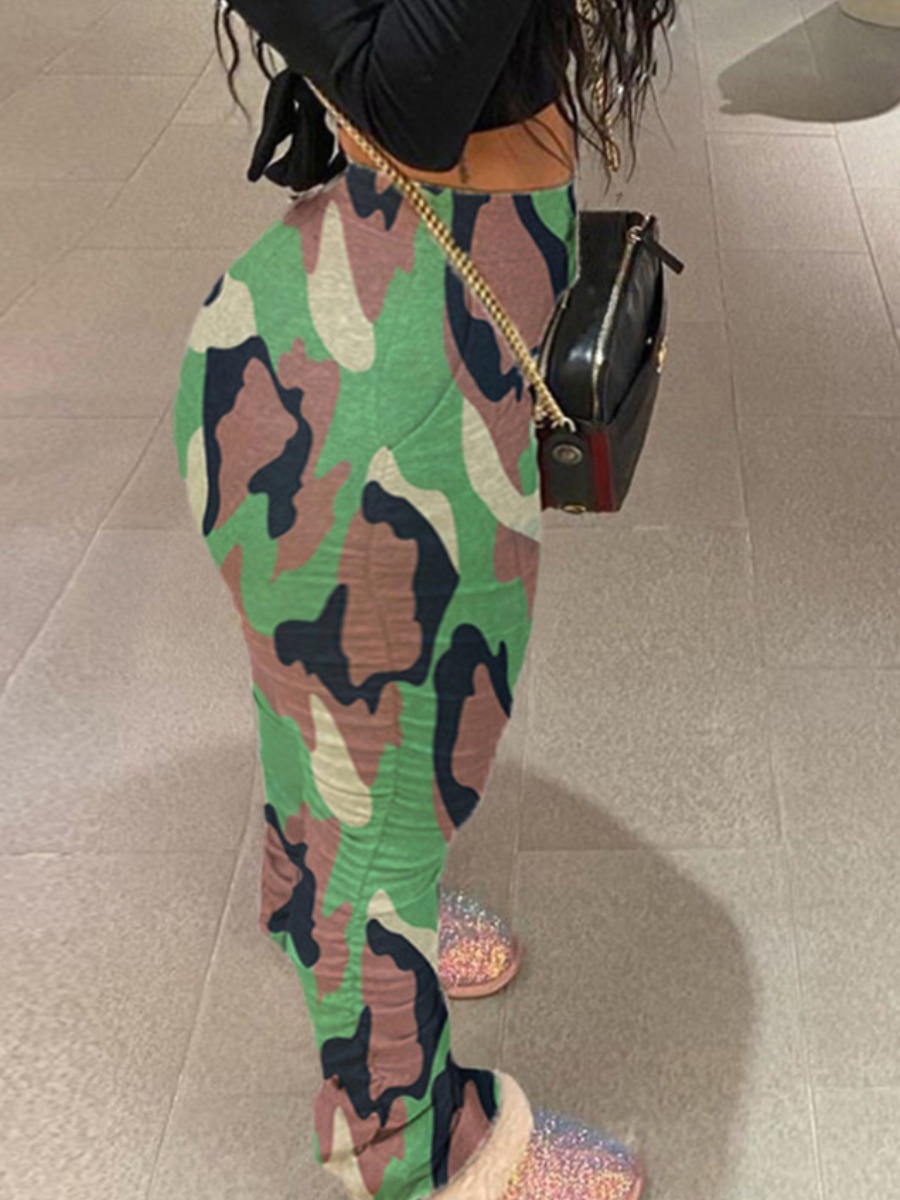 

Lovely Street High-waisted Camo Print Army Green Plus Size Pants, Army green camouflag