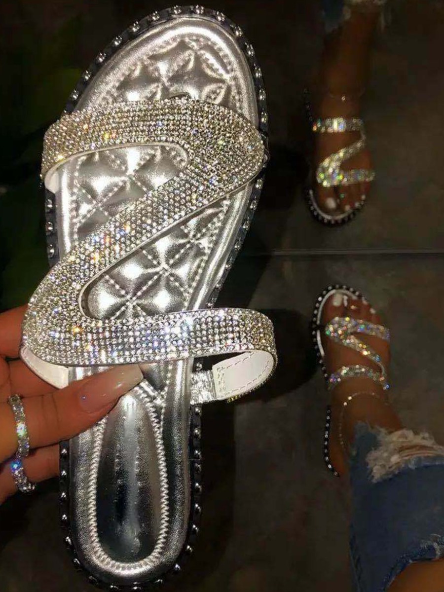 

LW Casual Sequined Silver Slippers