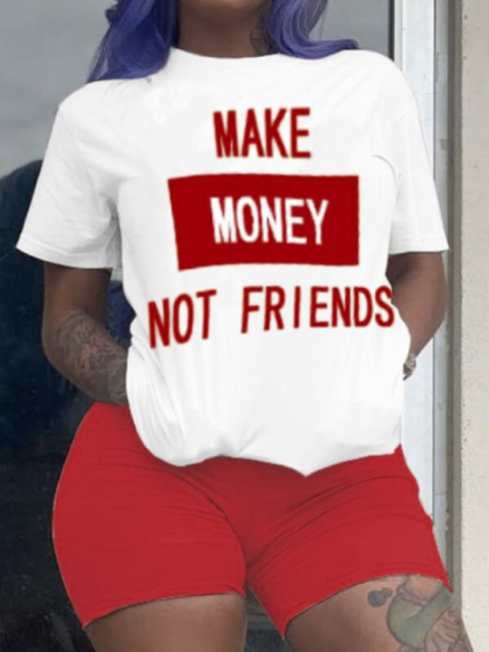 LW Plus Size Money Letter Print Shorts Set