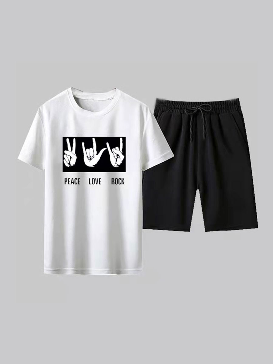 

Lovely Men Casual Letter Print Drawstring White Two Piece Shorts Set