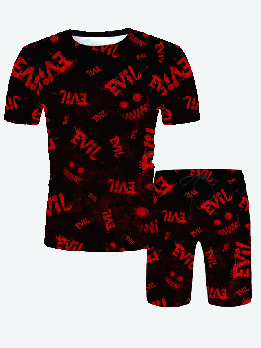 

Lovely Men Street Letter Print Drawstring Black Two Piece Shorts Set