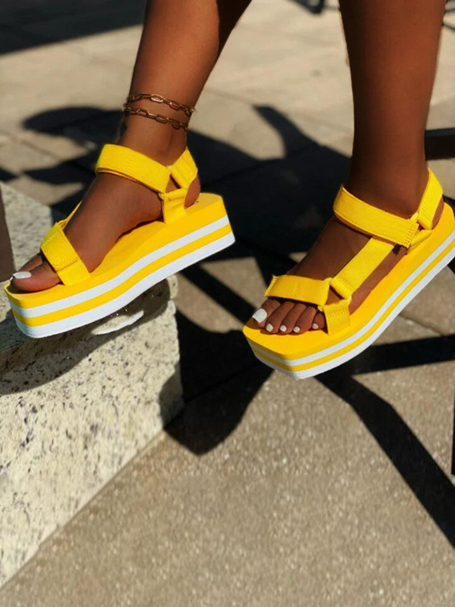 

LW Casual Striped Bandage Design Yellow Platform Shoes