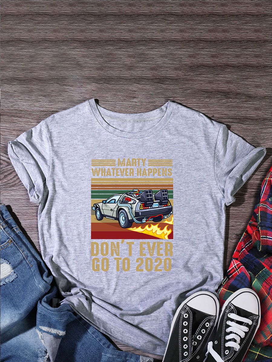 

LW Casual Cartoon Letter Print Grey T-shirt