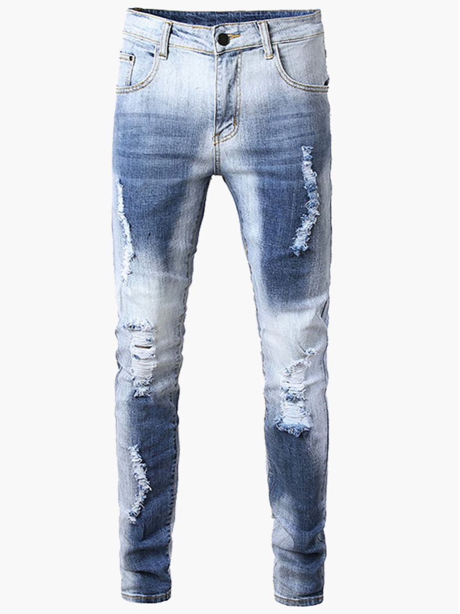 

Lovely Men Street Tie-dye Ripped Baby Blue Jeans