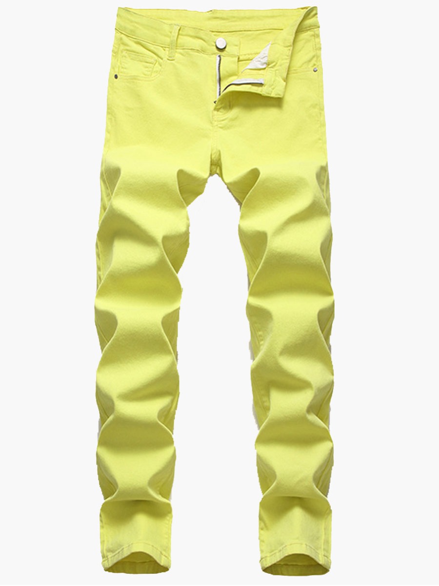 

Lovely Men Casual Mid Waist Elastic Yellow Jeans