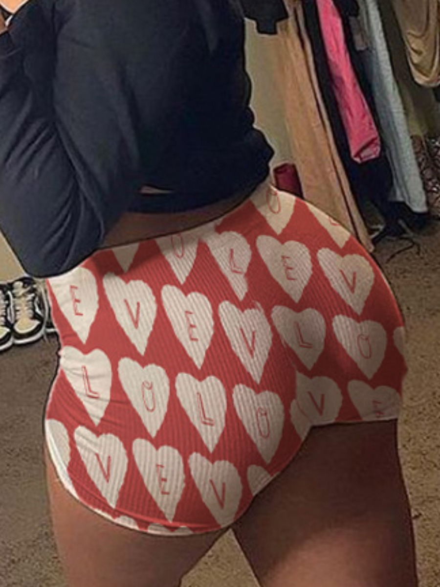

LW Casual Heart-shaped Letter Print Pink Shorts