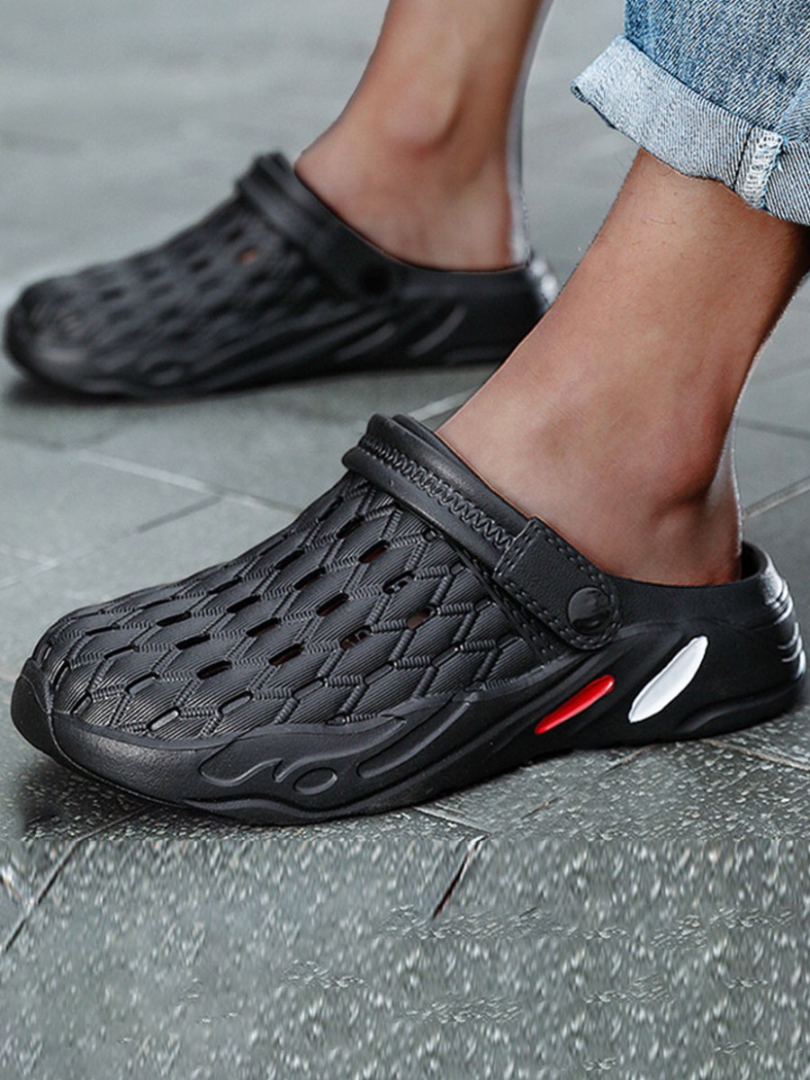 

Lovely Men Casual Hollow-out Black Slippers