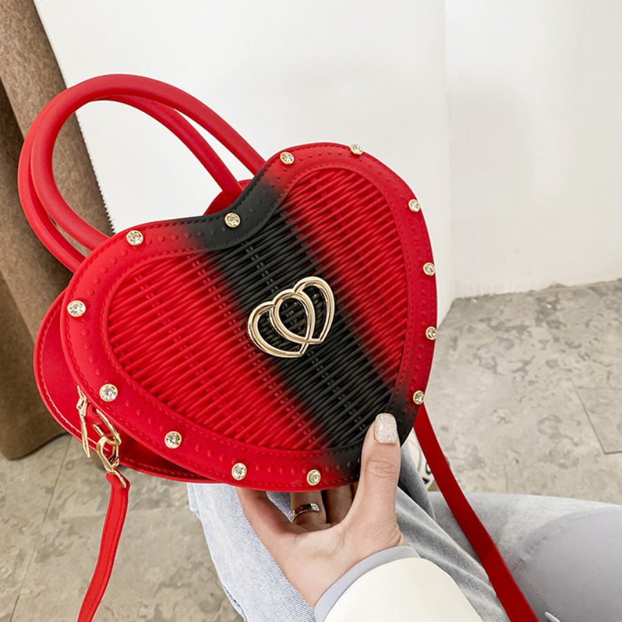 

Lovely Casual Heart-shaped Button Decoration Red Crossbody Bag