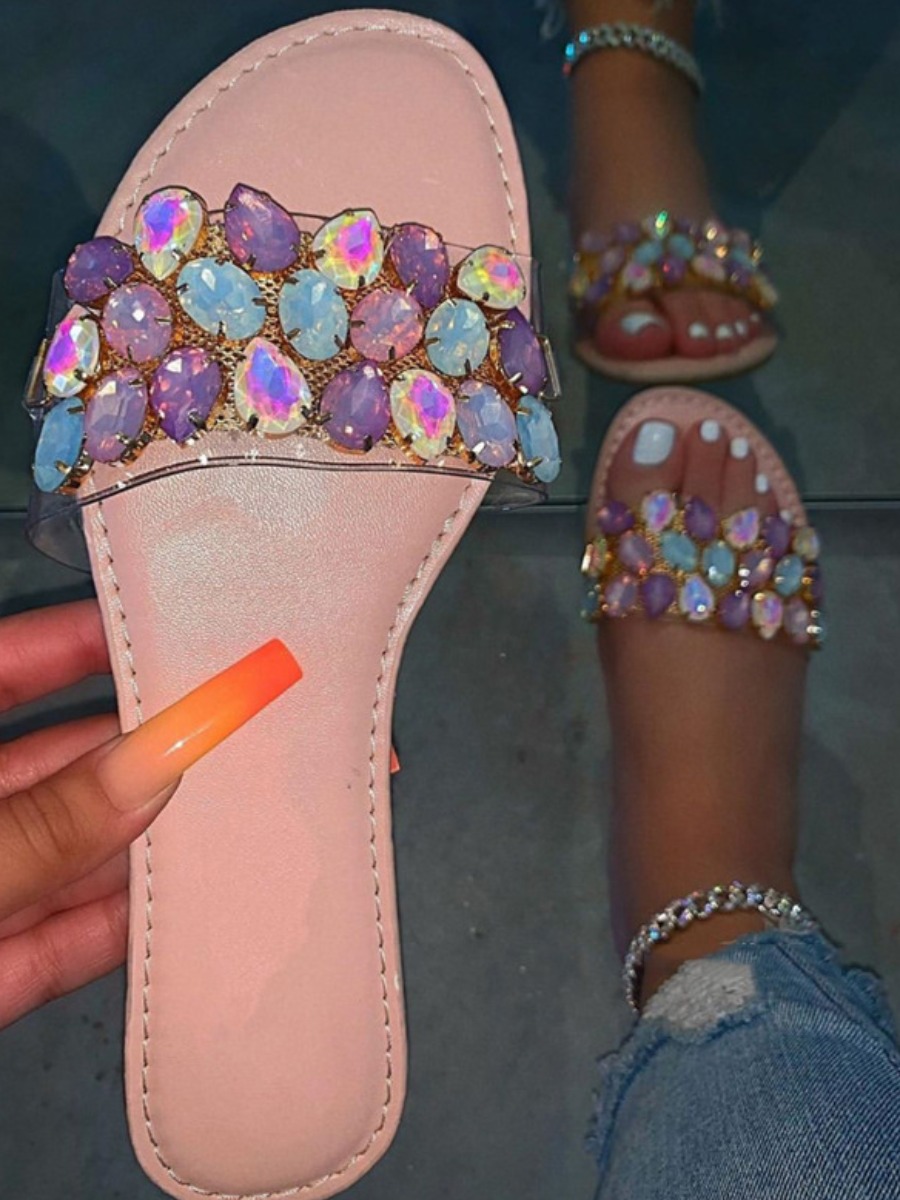 

Lovely Casual Rhinestone Pink Slippers
