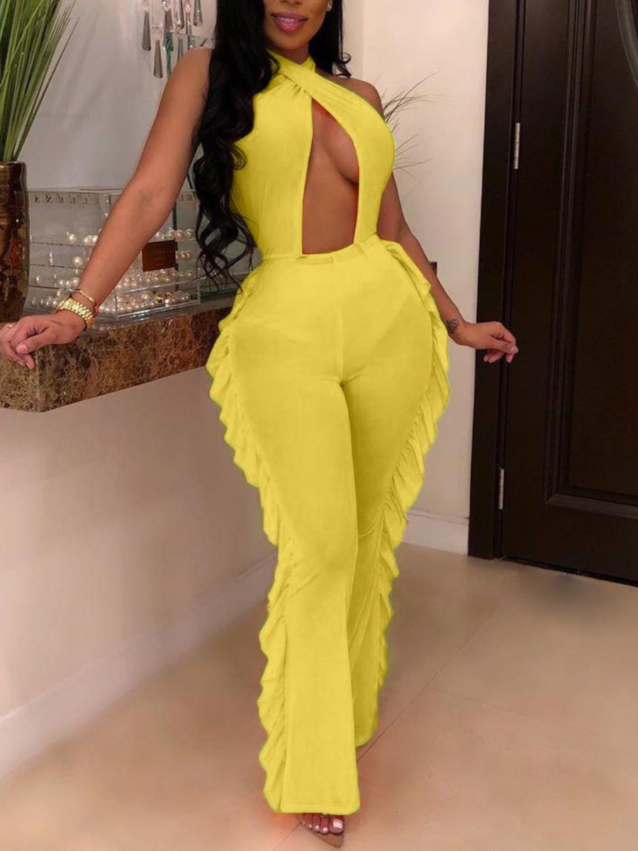 

Lovely Boho See-through Flounce Design Yellow One-piece Swimsuit(With Panties)