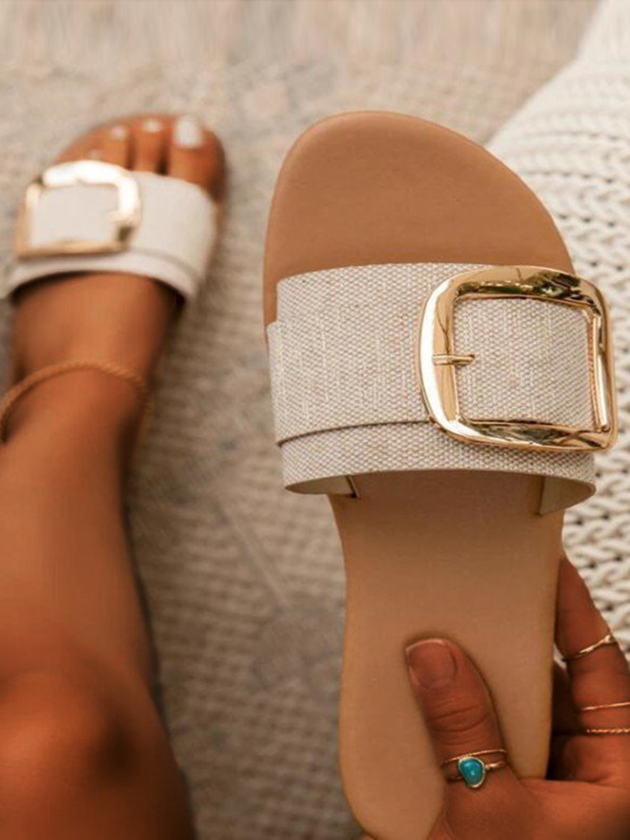 LW Street Buckle Design Beige Slides