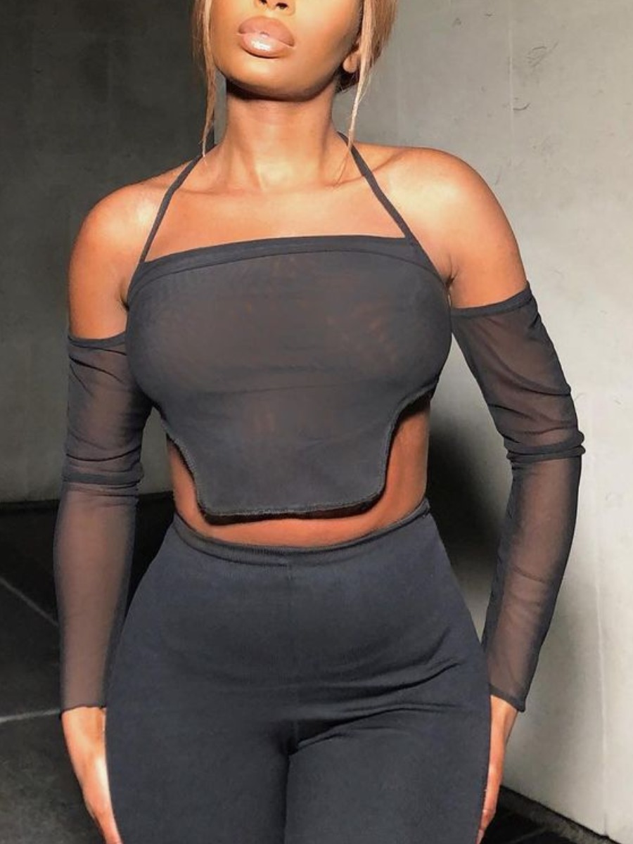 

LW Casual See-through Asymmetrical Black Camisole