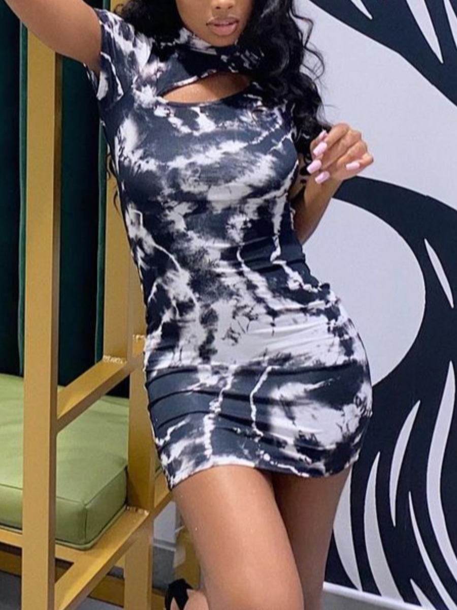 

Lovely Sexy Backless Tie-dye White Mini Dress