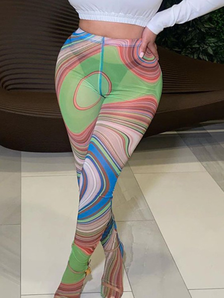 

LW BASICS Street See-through Print Green Leggings