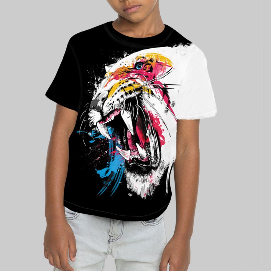 

Lovely Boy Casual O Neck Animal Print Black T-shirt
