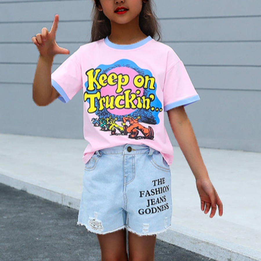 

Lovely Girl Casual Letter Print Raw Edge Pink Two Piece Shorts Set
