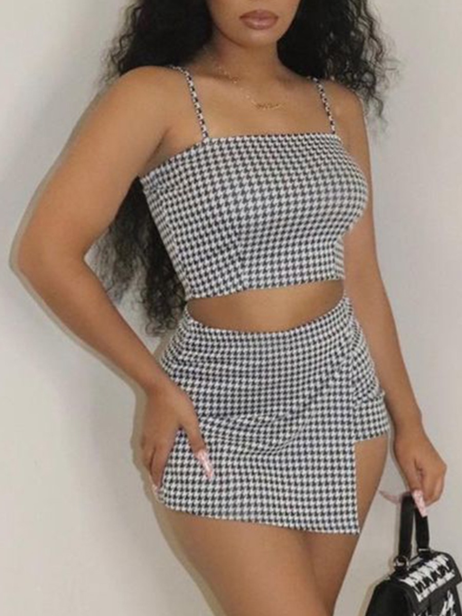 

Lovely Street Plaid Print Black Two Piece Shorts Set