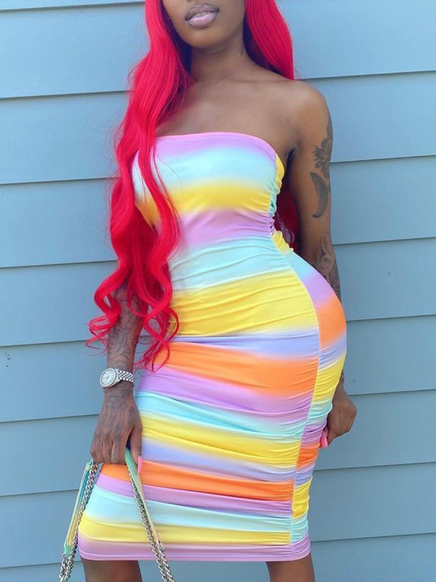 

Lovely Casual Off The Shoulder Tie-dye Multicolor Knee Length Dress, Multi