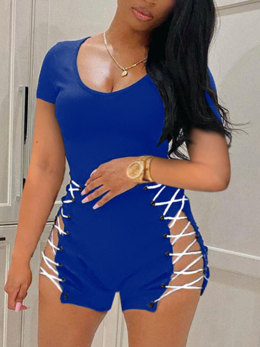 LW SXY Bandage Hollow-out Design Blue One-piece Romper от Lovelywholesale WW