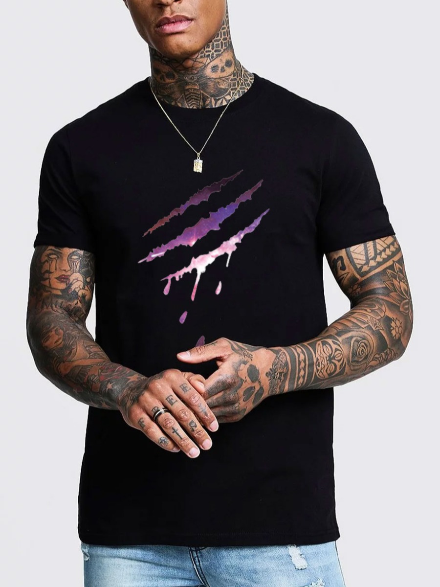 

Lovely Men Casual O Neck Print Carbon Black T-shirt