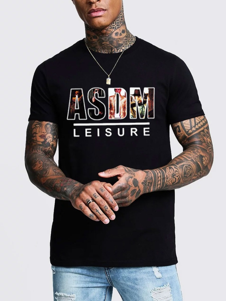 

Lovely Men Casual O Neck Letter Print Black T-shirt