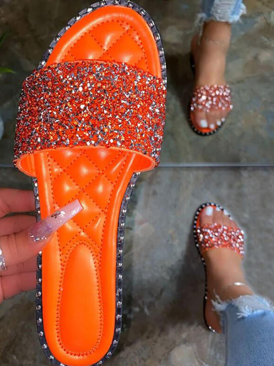 LovelyWholesale Street Sequined Jacinth Slides Summer Casual Asymmetrical Spring Summer 2024