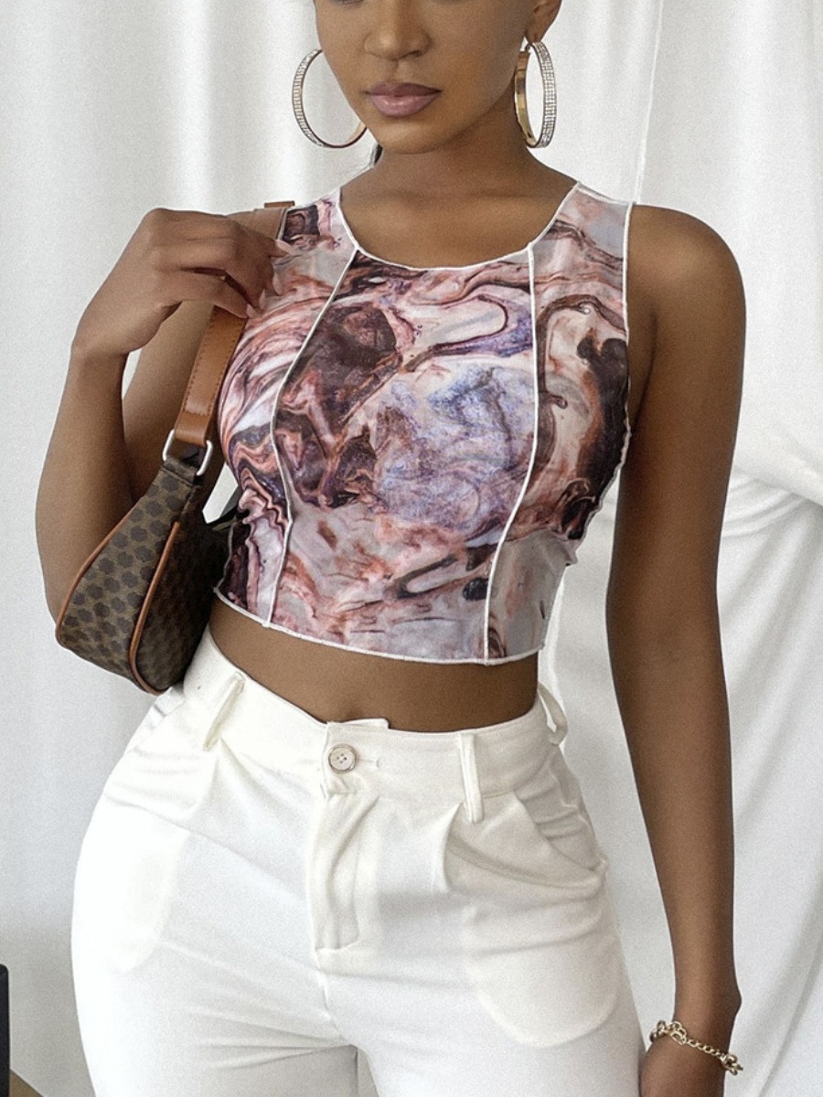 

Lovely Street O Neck Tie-dye Multicolor Camisole, Multi