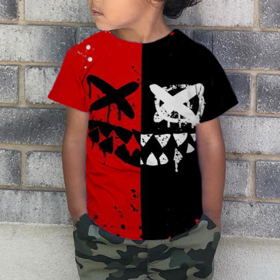 

Lovely Boy Street Graffiti Print Patchwork Red T-shirt